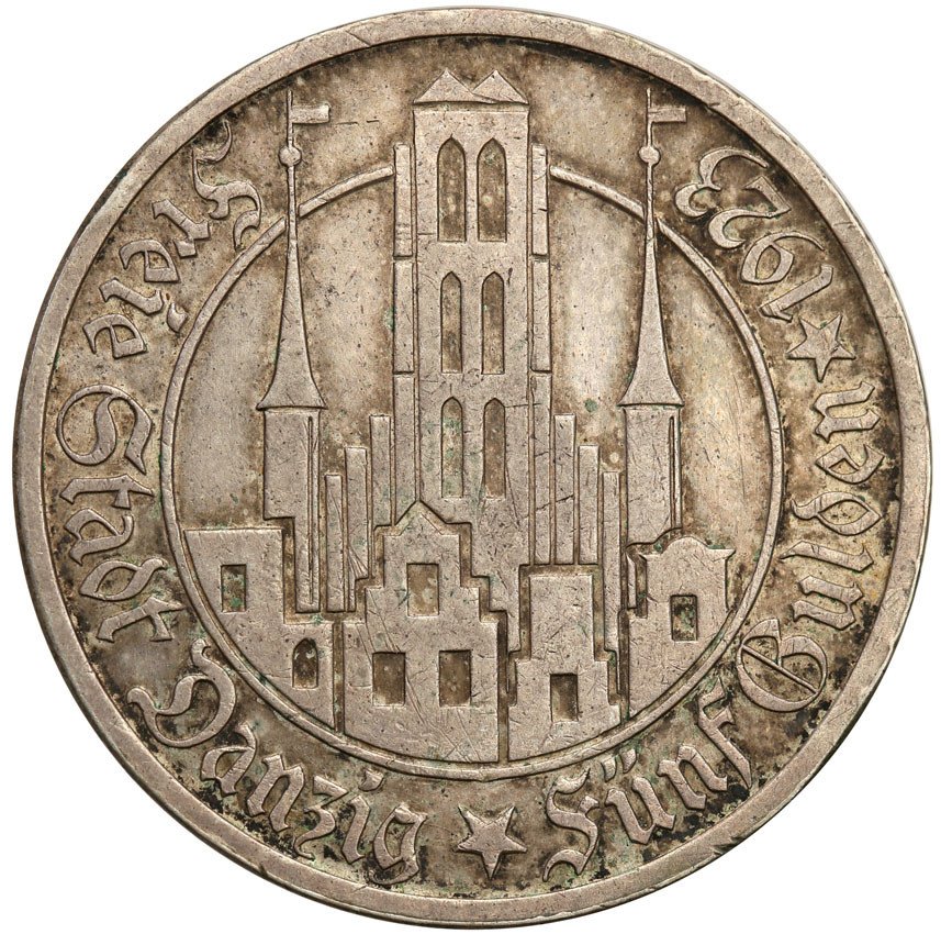 WM Gdańsk/Danzig. 5 Guldenów 1923 Kościół